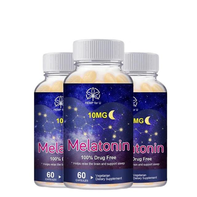 Eccpp 10mg Melatonin Capsule Fast Sleep Supplement Relieves Insomnia Improves Sleep Quality Help Sleep Relax Brain Nerves 3bottles x60pcs on Productcaster.