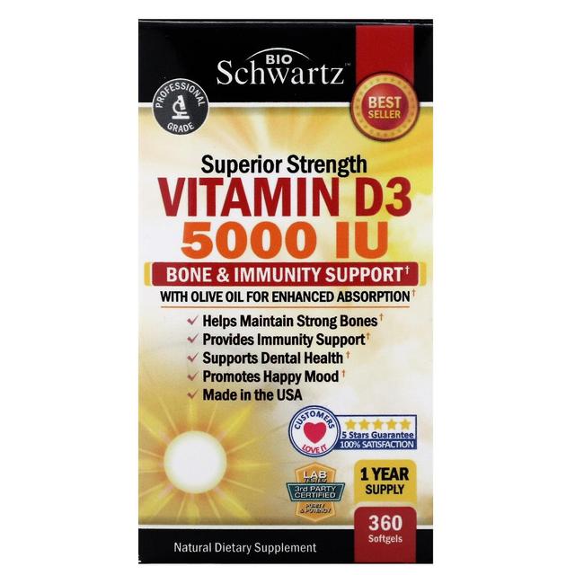 BioSchwartz, Superior Strength Vitamin D3, 5,000 IU, 360 Softgels on Productcaster.