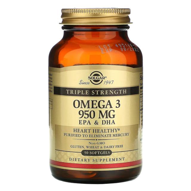 Solgar, Omega-3, EPA & DHA, Triple Strength, 950 mg, 50 Softgels on Productcaster.