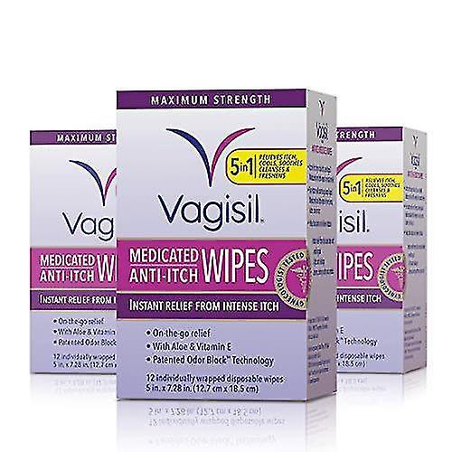 3-pack Vagisil Anti-Itch Medicated Feminine Intima Våtservetter 12 Våtservetter Maximal styrka on Productcaster.