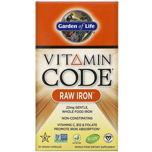 Garden of Life Giardino della Vita, Codice Vitamina, Raw Iron, 30 Capsule Vegane on Productcaster.