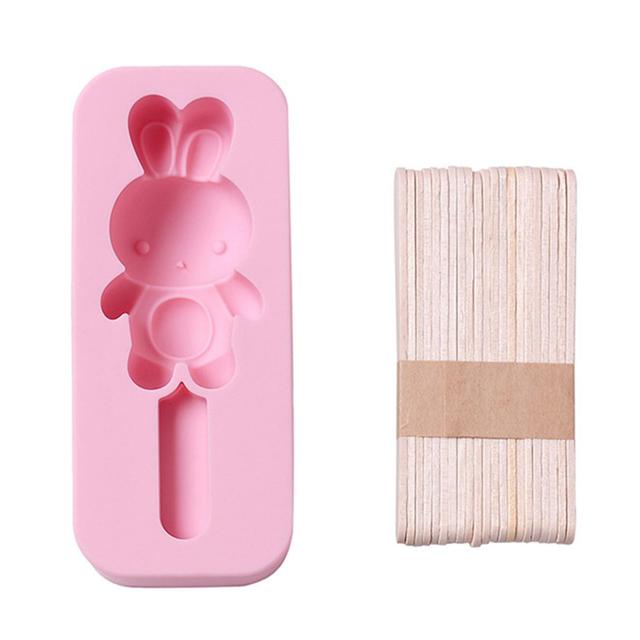 Kasituny Ice Cream Mold with 20 Sticks Quick Release Silica Gel Bear Rabbit Shaped Popsicle Mold for Summer Pink on Productcaster.