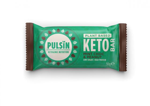 Pulsin plantebasert keto bar mynte choc og peanøtt 50g bar on Productcaster.