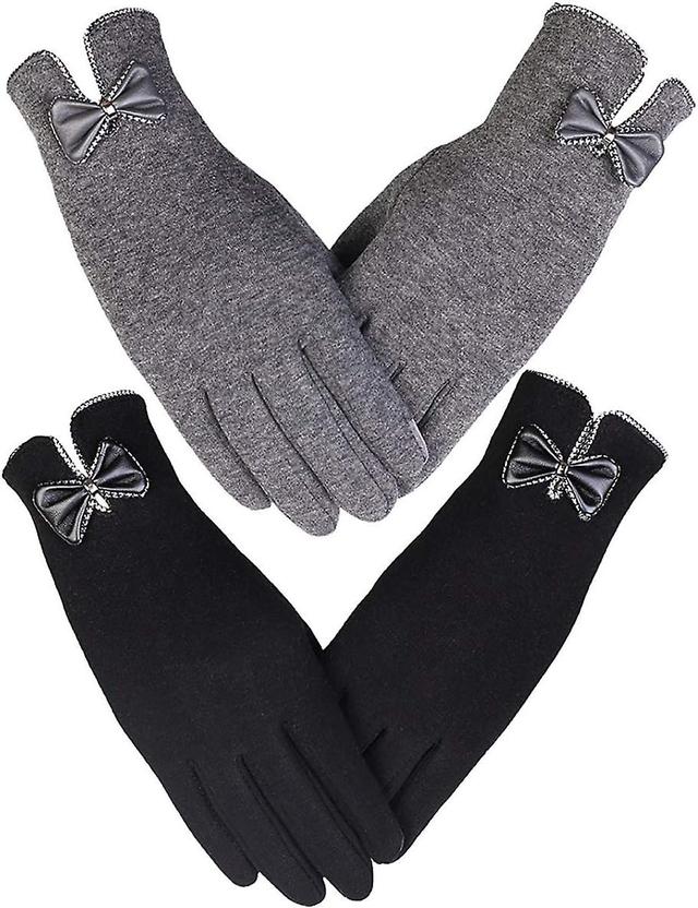 Dewenwils Dww-2 Paires De Gants D'hiver Pour Femme - Gants Pais En Cuir Avec Papillon Gants Chauds Doubls Pour Femme on Productcaster.