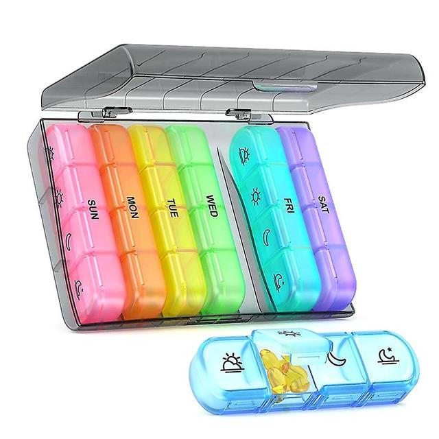 Rainbow Pill Box Hold Pills Vitaminas Suplementos de aceite de pescado 28 fajas semanales on Productcaster.