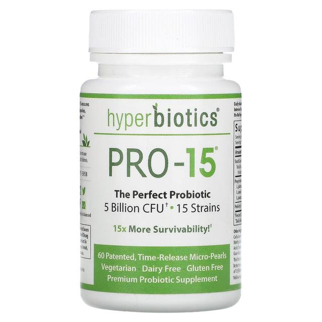 Hyperbiotics Hyperbiotica, PRO-15, Het perfecte probioticum, 5 miljard CFU, 60 gepatenteerde microparels met time-release on Productcaster.