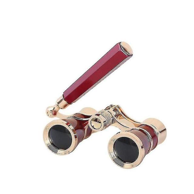 3x25 Binoculars Metal Opera Theater Glasses Coated Lens Red Telescope W/ Handle on Productcaster.