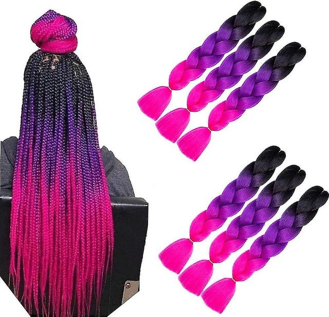 Jumbo Lot de 6 extensions de cheveux synthtiques, colores, rsistantes la chaleur, pour le bricolage, tresses ombres de couleurs violettes on Productcaster.