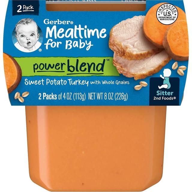 Gerber, Mealtime for Baby, Power Blend, 2nd Foods, Sweet Potato Turkey with Whole Grains, 2 Pack, 4 on Productcaster.