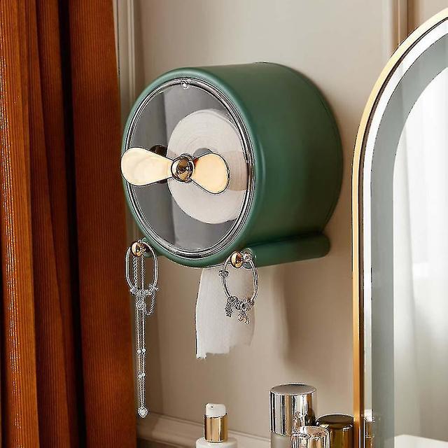 Skbcv Wall Mount Toilet Paper Box Waterproof Roll Paper Holder With Hooks Large Capacity Tissue Box Green on Productcaster.