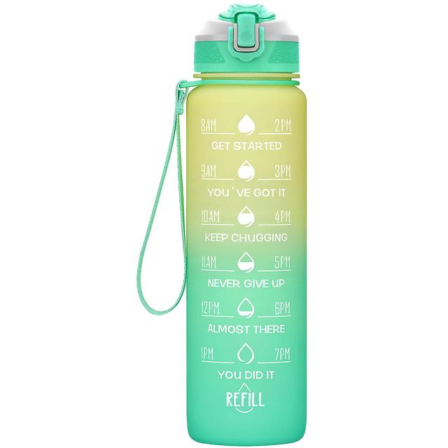 32/24 Oz Water Bottles With Straw & Time Marker, Bpa Free Tritan, Leakproof Water Jug For Fitness Yellow green on Productcaster.