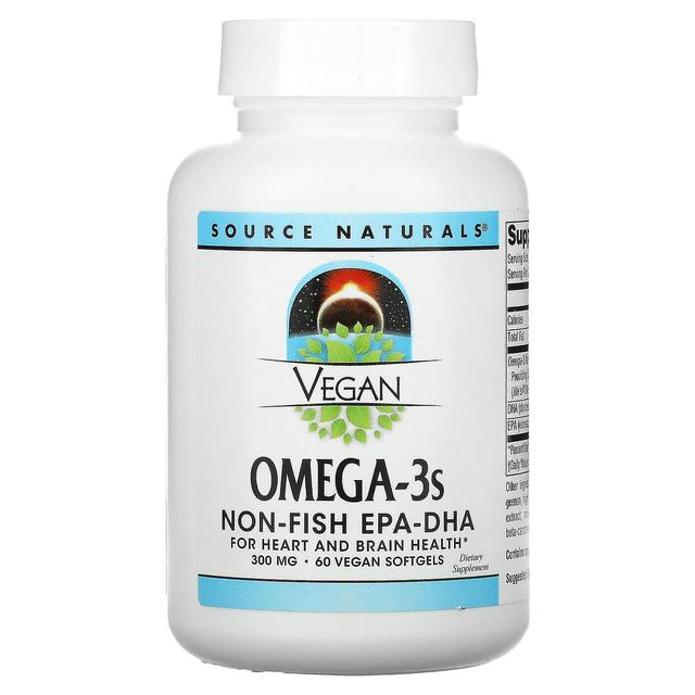 Source Naturals Lähde Naturals, vegaaniset omega-3-rasvahapot, ei-kala-EPA-DHA, 300 mg, 60 vegaanista pehmeää geeliä on Productcaster.