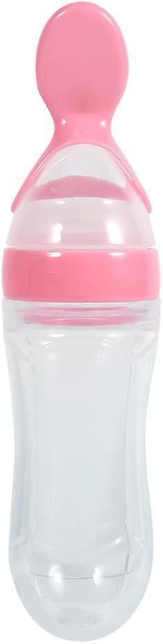 Silicone Bottle 90ML,Rice Bottle with Spoon Food Supplement Rice Squeeze Spoon Tools (Pink) on Productcaster.