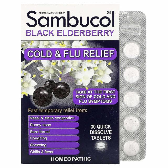 Sambucol, Black Elderberry, Cold & Flu Relief, 30 Quick Dissolve Tablets on Productcaster.