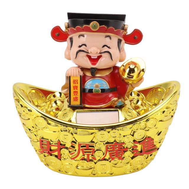 Wealth God Ornament Solar Panel Nodding Fortune Wealth Statue for Car Household Decoration 683 Model on Productcaster.