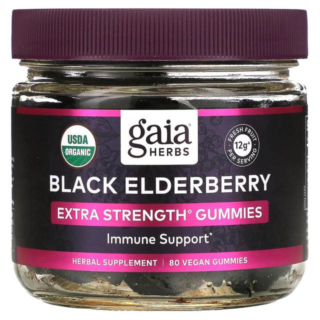 Gaia Herbs Gaia Kräuter, Schwarzer Holunder, Extra Strength Immune Support Gummies, 80 vegane Fruchtgummis on Productcaster.