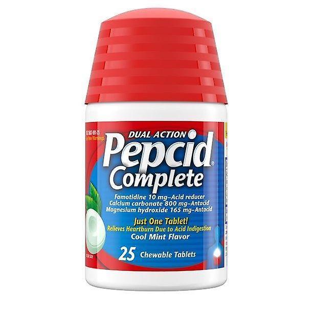 Pepcid Redução completa de ácido pepcida + comprimidos mastigáveis antiácidos, hortelã, 25 ct on Productcaster.