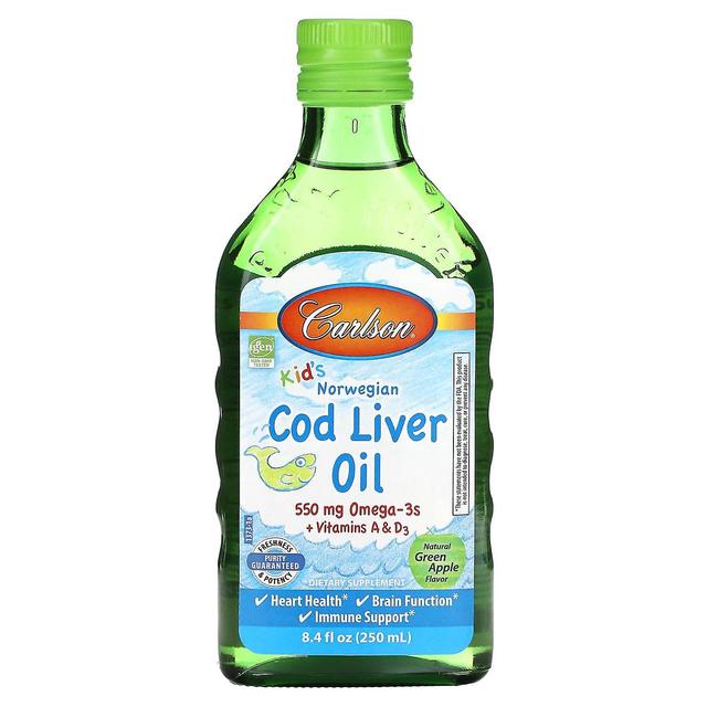 Carlson, Kids Cod Liver Oil, Natural Green Apple , 550 mg, 8.4 fl oz (250 ml) on Productcaster.