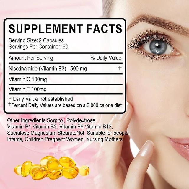 Visgaler Nicotinamide Whitening Vb3 Capsules Antioxidant Brightens Skin Tone & Repairs Skin Complex Vitamin C & E Supplement Diet 1 Bottles 60 pcs on Productcaster.