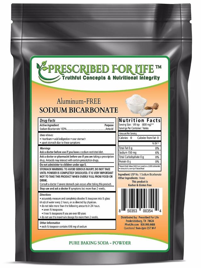 Prescribed For Life Natriumbikarbonat-naturlig process USP nr 1 livsmedel grade aluminium-fri (bakpulver) ING: organiska pulver 1 kg (2.2 lb) on Productcaster.