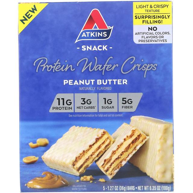 Atkins, Protein Wafer Crisps, Peanut Butter, 5 Bars, 1.27 oz (36 g) Each on Productcaster.