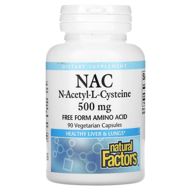 Natural Factors Luonnolliset tekijät, NAC, N-asetyyli-L-kysteiini, 500 mg, 90 kasvissyöjäkapselia on Productcaster.