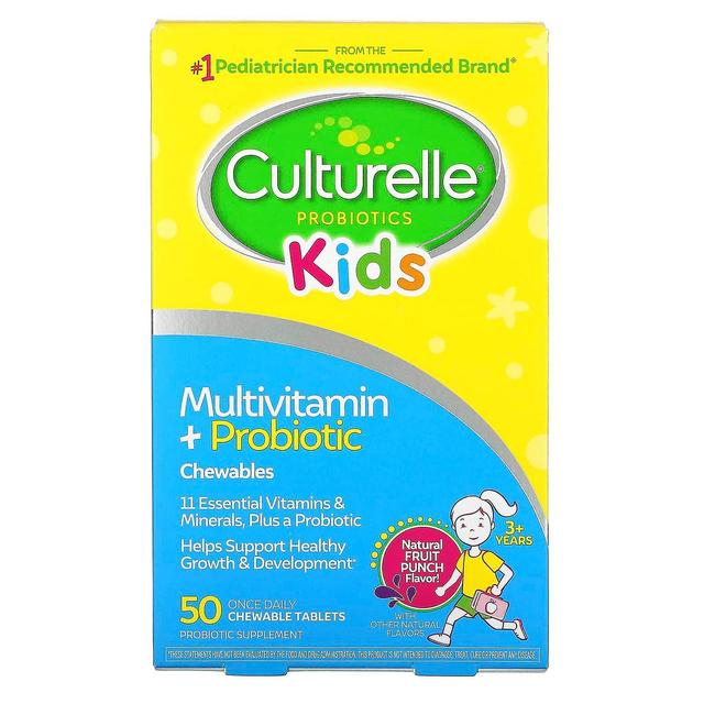 Culturelle, Barn, probiotika, Multivitamin + probiotiska, 3+ år, Naturlig frukt Stans, 50 Tuggbar T on Productcaster.