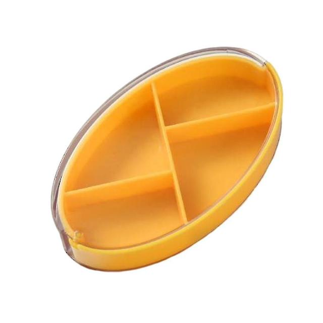 Shdd Pill Box Portable Rotatable 4 Lattices Tablet Sealed Dispenser Sugar Yellow on Productcaster.