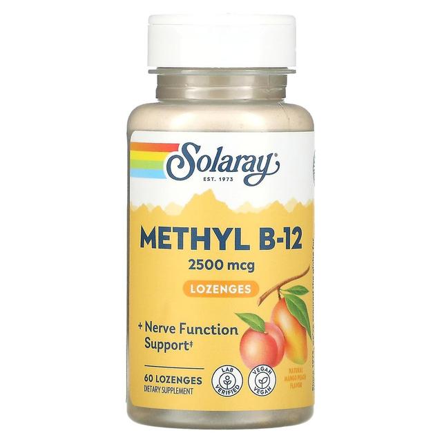 Solaray, metyyli B-12, luonnollinen mangopersikka, 2 500 mcg, 60 imeskelytablettia on Productcaster.