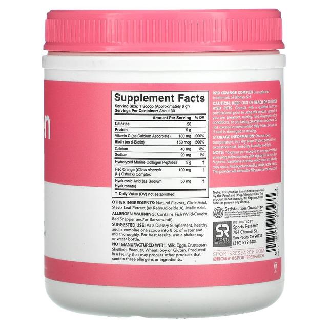 Sports Research, Collagen Beauty Complex, Marine Collagen, Strawberry Lemonade, 6.34 oz (180 g) on Productcaster.