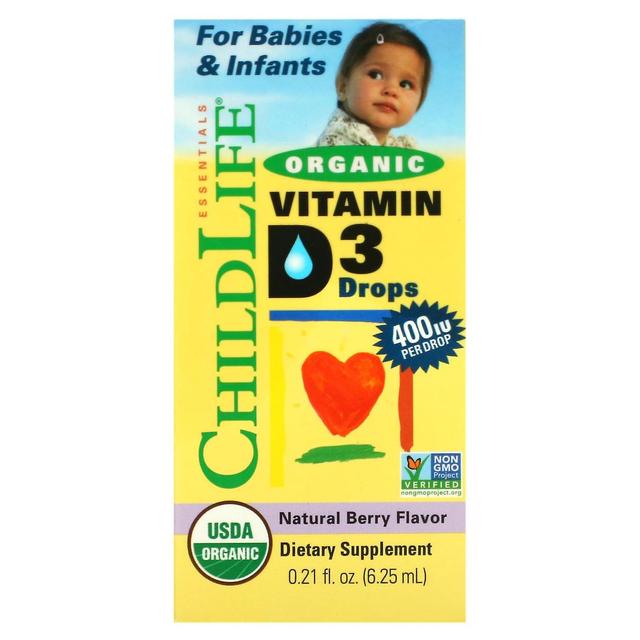 ChildLife, Organiczne krople witaminy D3, Natural Berry, 400 IU, 0.21 fl oz (6.25 ml) on Productcaster.