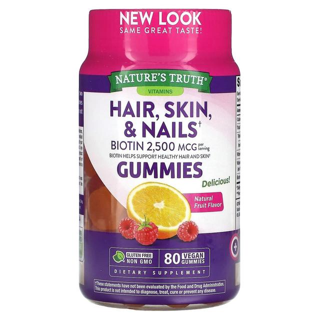 Nature's Truth, Hair, Skin & Nails, Natural Fruit, 1,250 mcg, 80 Vegan Gummies on Productcaster.