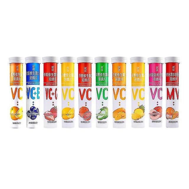 Skwtlv 10 Fruit Flavours Rich In 10 Nutrients Vitamin C Effervescent Tablet Vc Tablets Children's Multivitamin Solid Drink 10pcs/set on Productcaster.