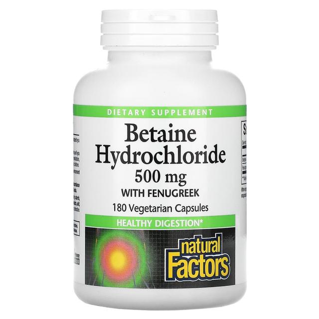 Natural Factors, Betaine Hydrochloride with Fenugreek, 500 mg, 180 Vegetarian Capsules on Productcaster.