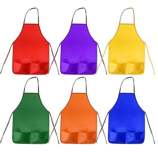 12 Pack 6 Color Kids Aprons Children Painting Aprons Kids Art Smocks With 2 Roomy Pockets For Kitch on Productcaster.