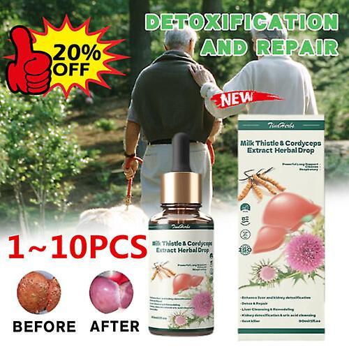 1-10pcs TinaHerbs Milk Thistle & Cordyceps Sinensis Drops, Detox & Repair 30ml 6Pcs on Productcaster.