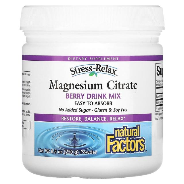 Natural Factors Fatores Naturais, Stress-Relax, Citrato de Magnésio, Berry Drink Mix, 8.8 oz (250 g) on Productcaster.