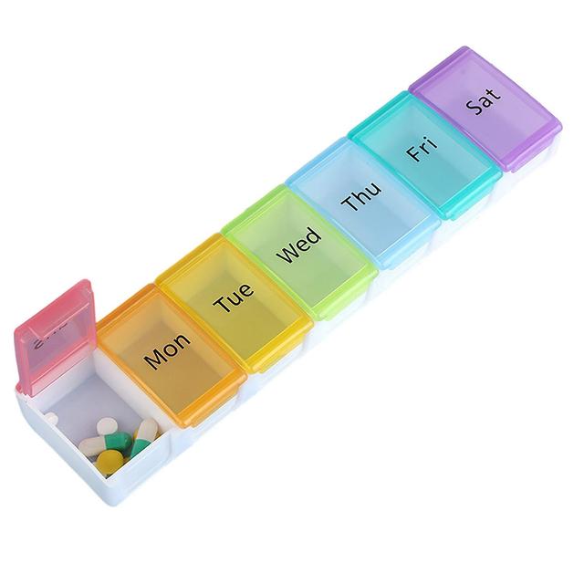 Roadoor 7 Days Rainbow Pill Box Large Compartments Easy-to-Read Buckle Design Good Sealing Food-grade Pill B White on Productcaster.