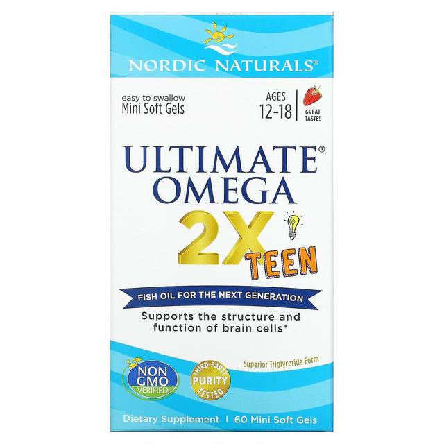 Nordic Naturals, Ultimate Omega 2X Teen, Leeftijd 12-18, Aardbei, 60 Mini Soft Gels on Productcaster.