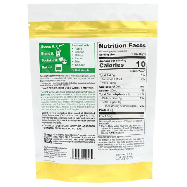 California Gold Nutrition, Superfoods, Organic Spirulina Powder, 8.5 oz (240 g) on Productcaster.