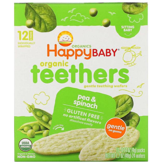 Happy Family Organics, Organic Teethers, hellävaraiset hammasvohvelit, herne ja pinaatti, 12 pakkausta, 0,14 oz ( on Productcaster.