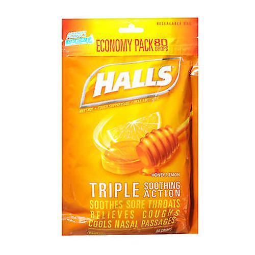 Halls Menthol Cough Suppressant Oral Anesthetic Drops, Honey-Lemon 80 Each (Pack of 1) on Productcaster.