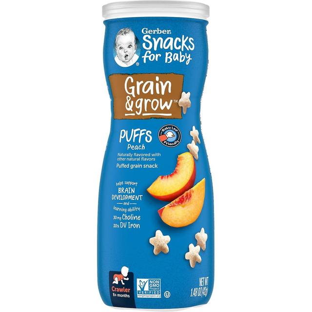 Gerber, Snacks for Baby, Grain & Grow, Puffs, 8+ Months, Peach, 1.48 oz (42 g) on Productcaster.