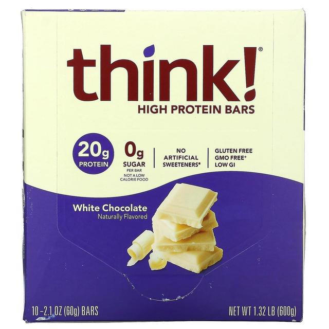 Think! Tænk!, Høj proteinbarer, hvid chokolade, 10 barer, 2,1 oz (60 g) hver on Productcaster.