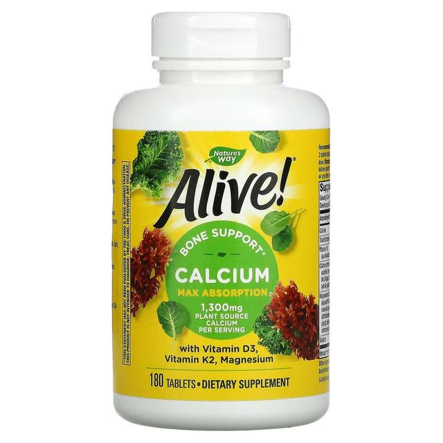 Nature's Way, Alive!, Calcium with Vitamin D3, Vitamin K2, Magnesium, 325 mg, 180 Tablets on Productcaster.