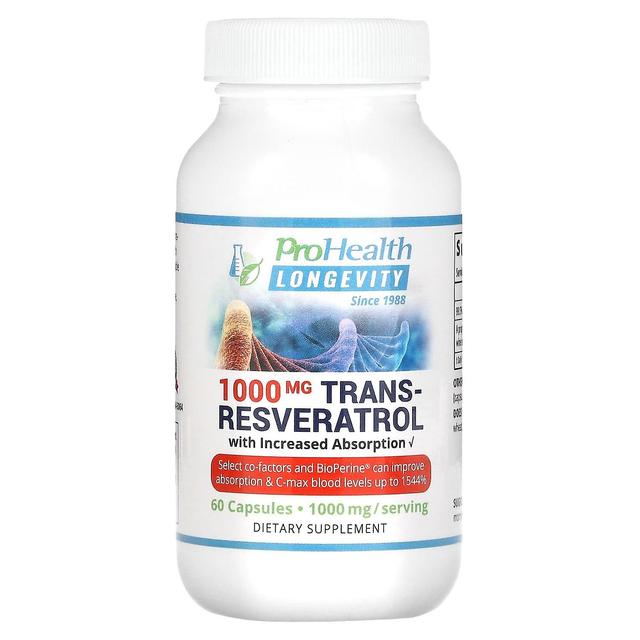 ProHealth Longevity ProHealth pitkäikäisyys, trans-resveratrol lisääntyneellä imeytymisellä, 500 mg, 60 kapselia on Productcaster.