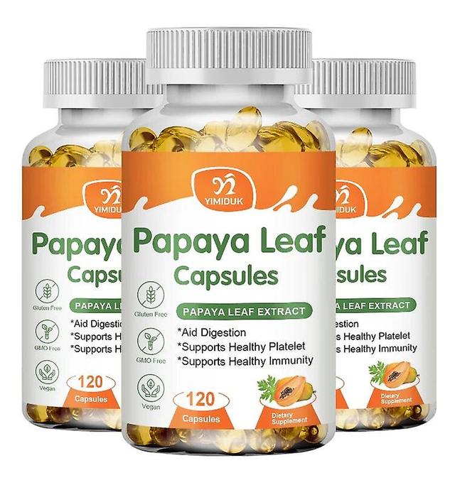 Visgaler Papaya Leaf Extract Capsules Digestive Enzymes Bone Marrow & Spleen Support Healthy Platelets Immune Gut Health 3 Bottles 120 pcs on Productcaster.