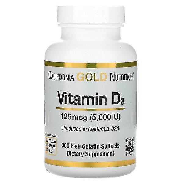 California Gold Nutrition Kalifornien Guldnäring, Vitamin D3, 125 mcg (5,000 IE), 360 Fisk Gelatin Softgels on Productcaster.