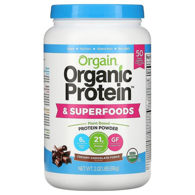 Orgain, Organic Protein & Superfoods Powder, Plant Based, Creamy Chocolate Fudge, 2.02 lbs (918 g) on Productcaster.