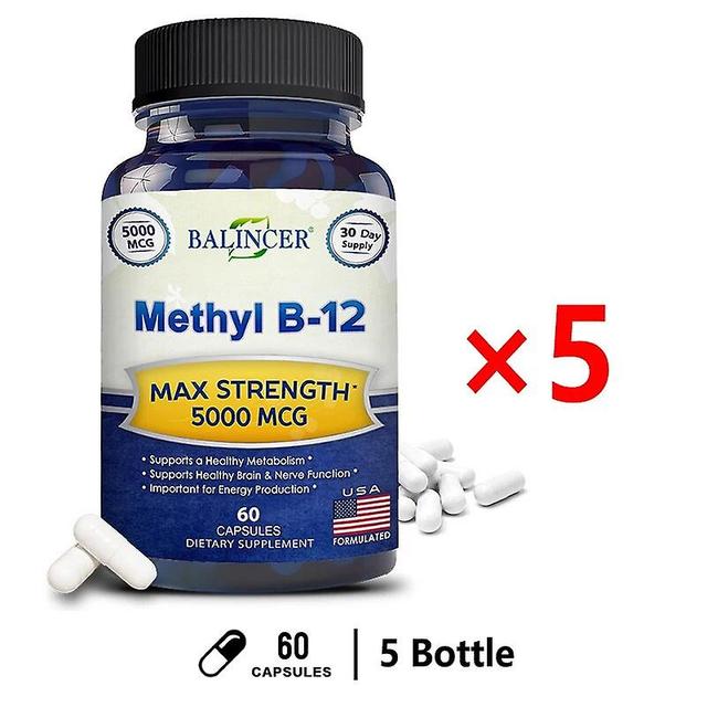 Visgaler Vitamin B12 - 5000 Mcg Supplement -benefits Brain & Heart Function, Supports Memory, Learning, Helps Boost Natural Energy 5 bottle on Productcaster.